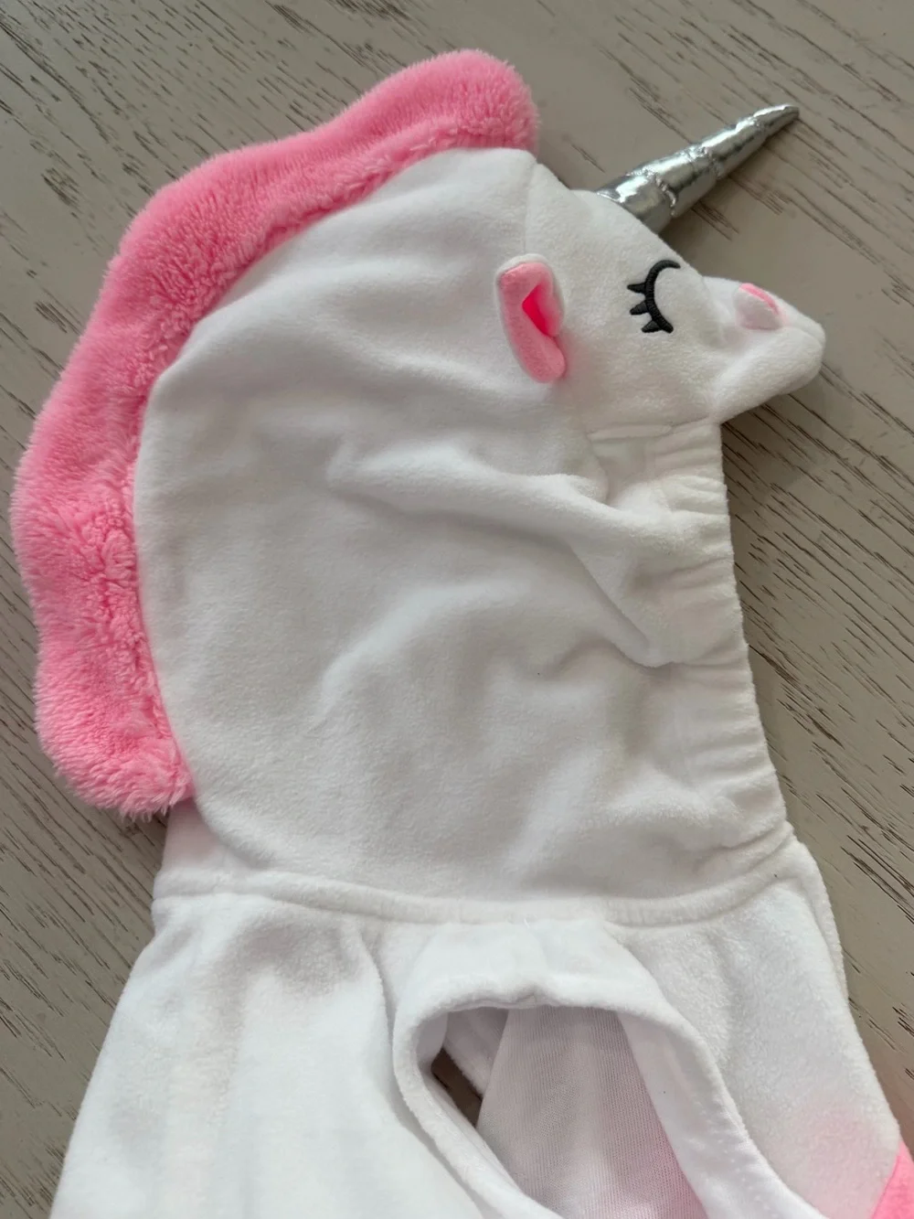 Carter's White Plush Unicorn Zip Halloween Costume Pink Belly Unicorn Hood 6-9 M